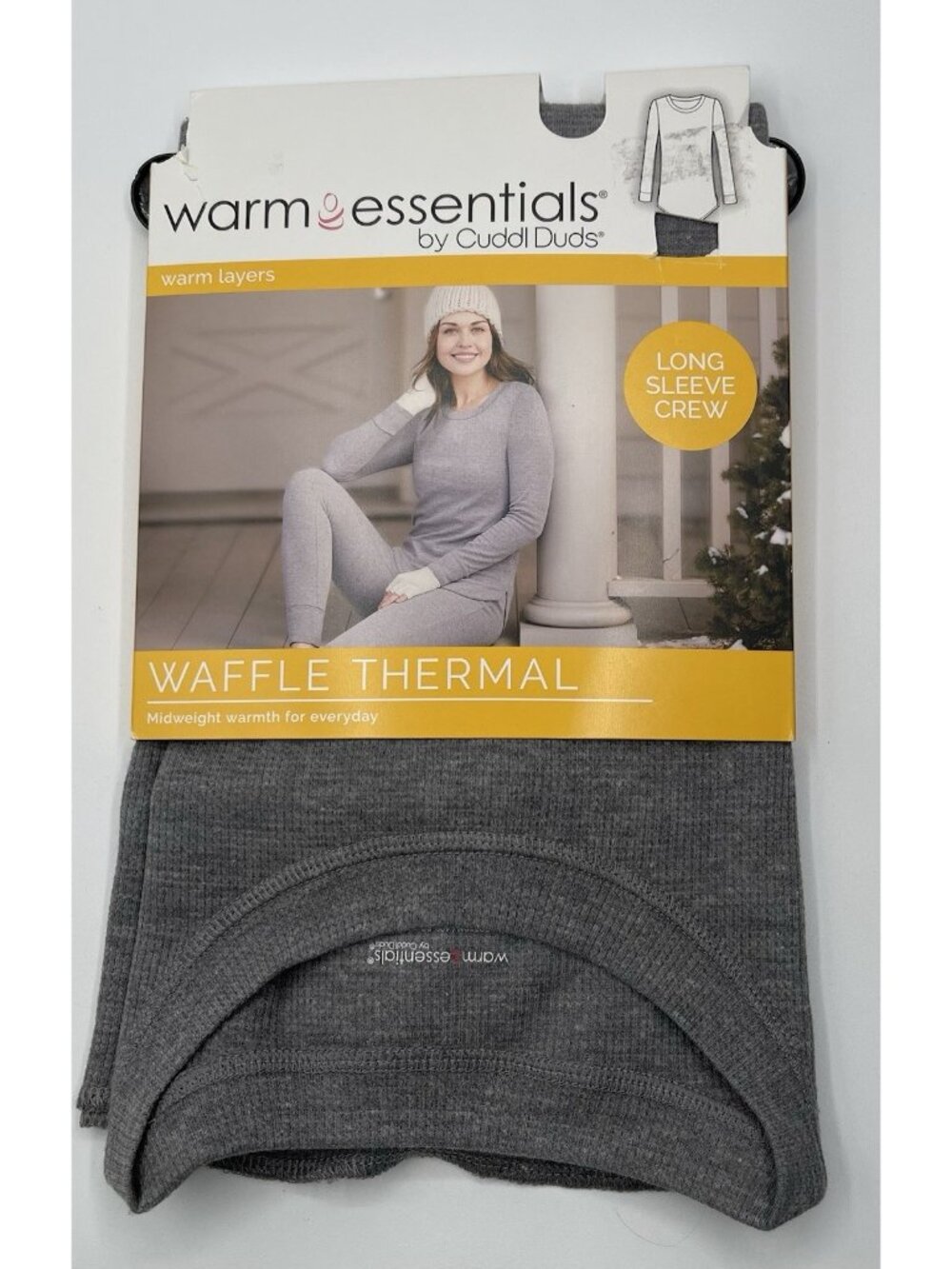 Cuddl Duds Shirt Womens Small Gray Warm Essentials Waffle Thermal Long Sleeve